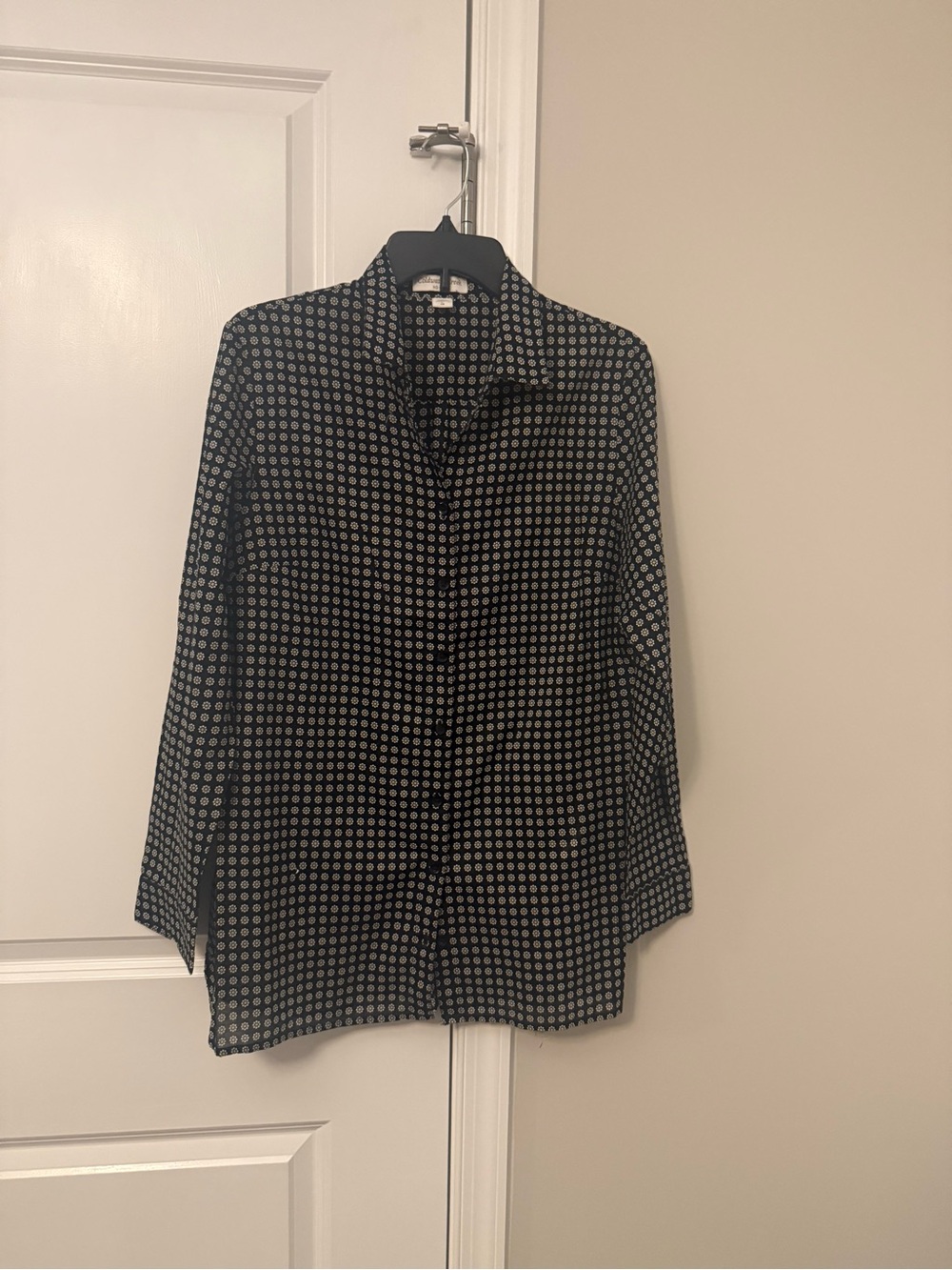 Coldwater Creek Black Button-Down Shirt with White Dot Pattern